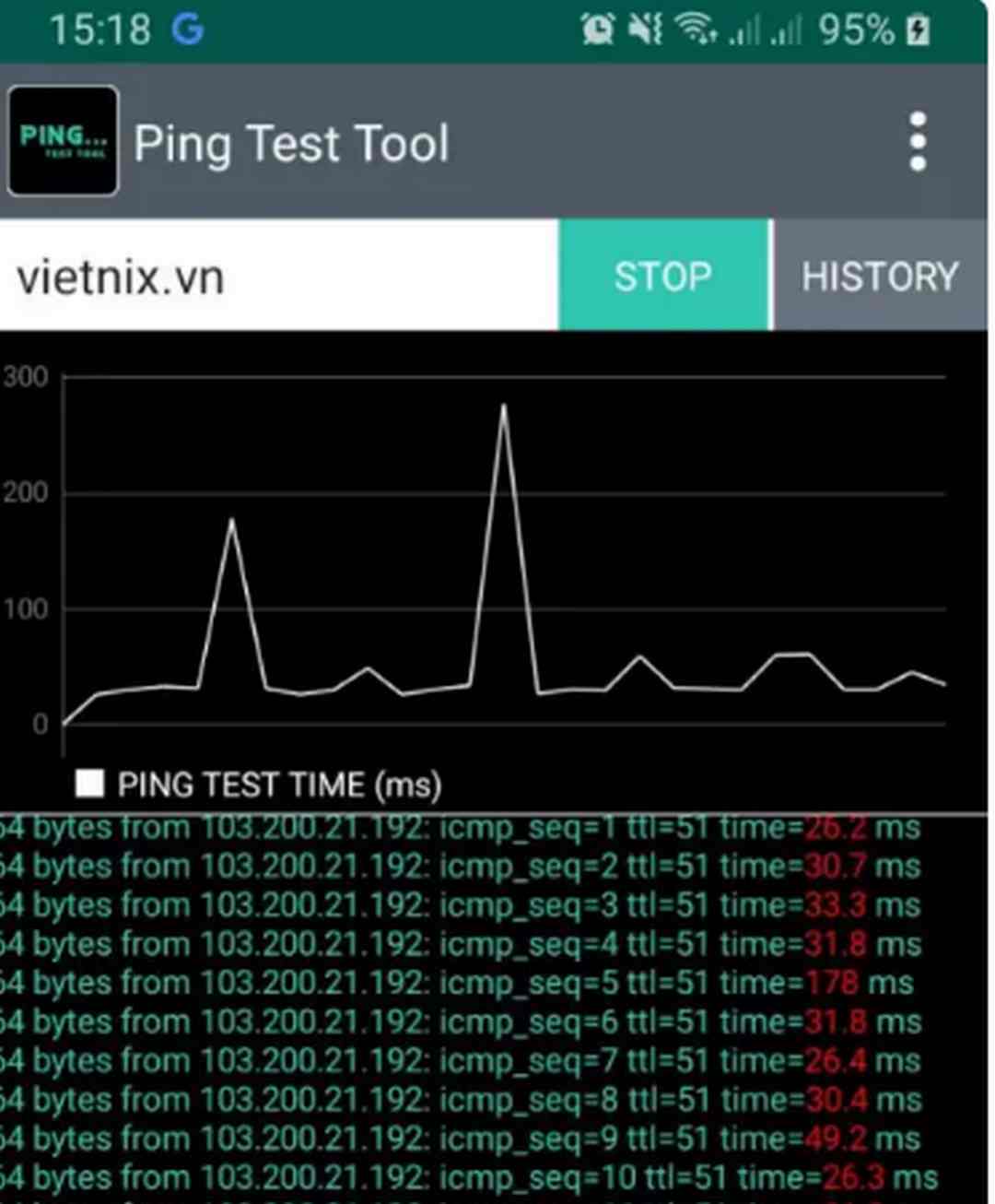 Có thể kiểm tra IP, host trên ứng dụng Ping test